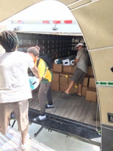 Off loading supplies at Turks and Caicos islands